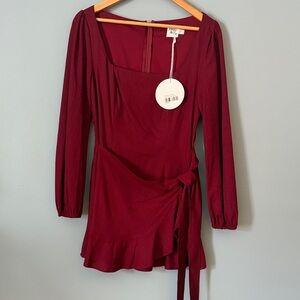 Princess Polly  Burgundy Long Sleeve Short Dress Size 8